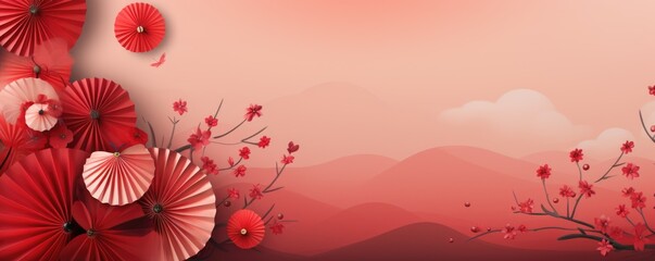 Chinese new year festive background with red decoration - obrazy, fototapety, plakaty