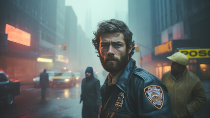 Gritty 1970's NYPD homicide detective. A million crime stories in the big apple NYC. In the style of a panoramic movie still. - obrazy, fototapety, plakaty