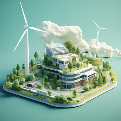 A digital illustration depicting a company transitioning to renewable energy sources, solar panels