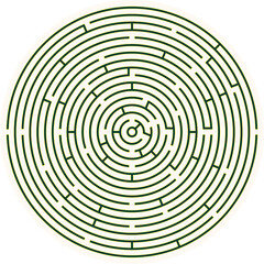 Labyrinth vector graphic circle shape. Maze (labyrinth) game illustration.