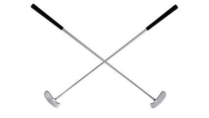 Two crossed golf club sticks isolated on transparent and white background. Golf concept. 3D render