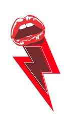 thunderbolt symbol and glam rock lips.