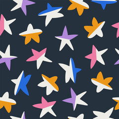 Seamless pattern with big colorful stars. Vector hand drawn illustration. - 689390387