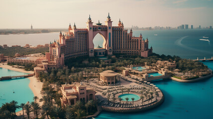 Atlantis The Palm, Dubai is a luxury resort hotel located atop the Palm Jumeirah in the United Arab Emirates - obrazy, fototapety, plakaty