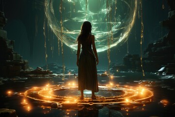 Casting a spell - magic in the hands of a fairy-tale Sorceress - obrazy, fototapety, plakaty
