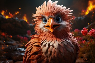 Cartoon bird with pink feathers