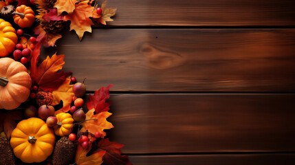 Naklejka na ściany i meble autumn leaves and pumpkins