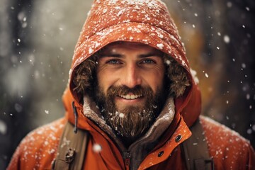 portrait of a man enjoying snow and winter