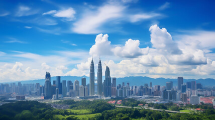 Naklejka premium Landscape of Kuala lumpur skyline, Malaysia under cloudy blue sky