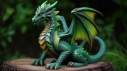 A wooden dragon in green colors - strength and calm