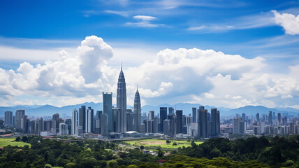 Fototapeta na wymiar Landscape of Kuala lumpur skyline, Malaysia under cloudy blue sky