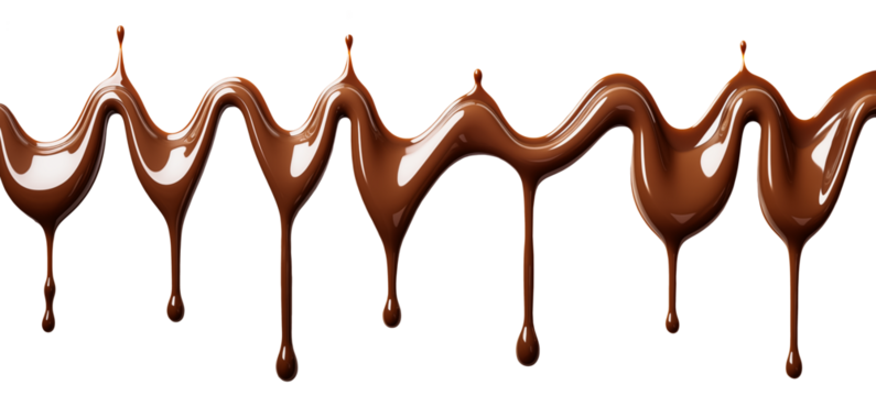 chocolate streams isolated on transparent background. PNG. Dripping chocolate drops