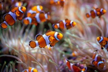 Orange clownfish, Amphiprion percula - obrazy, fototapety, plakaty