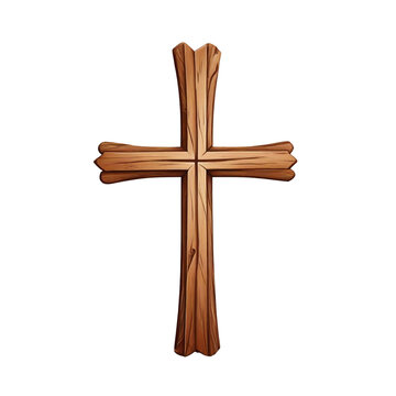 graphic wooden christian cross on white background