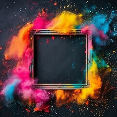Product display frame with colorful powder paint explosion.