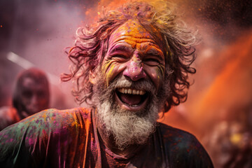 Portrait Indian men coloring powder on Holi festival.