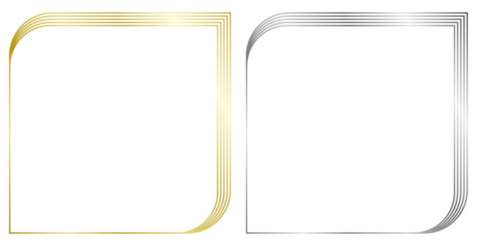 Set of golden and silver metal frames isolated on white. Vector frame for text, photo, certificate, pictures, diploma, card, invitation. Square luxury frames