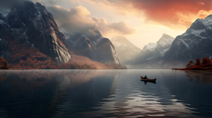 ship on a mountainlake, scenery, nature, mountains, lake