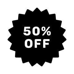 Digital discount offer label or sticker in PNG format with transparent background, featuring a 50% discount