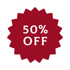 Digital discount offer label or sticker in PNG format with transparent background, featuring a 50% discount