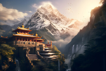 Himalaya temple, big mountains, buddhist temple, spirituality, church, sacret place