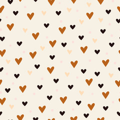 Cute seamless vector pattern with hearts and dots. Colourful background for paper, cards, textile. Backdrop in pastel colors