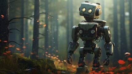 Robot going on an adventure in the forest
