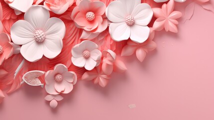 3D Hearts and Blooms on Coral Pink Romantic Website Background: Perfect for Love-themed Websites, Wedding Invitations, and Valentine's Day Celebrations