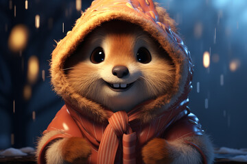 Obraz premium cute couple of animals are warmly dressed in winter, wrapped in cozy, natural fur or feathers. adorable huddle together, exchanging warmth love, warm and not freeze in the cold. animal kingdom.