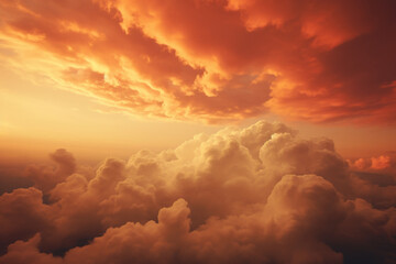 Beautiful photography of clouds in the sky, rich orange colour grade. AI generative