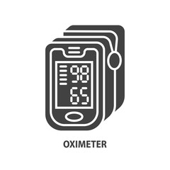 Pulse oximeter glyph icon. Monitor for measuring pulse and oxygen saturation in blood. Pneumonia diagnostic device. Vector illustration.