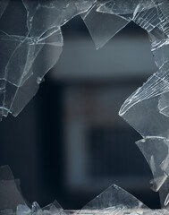 Glass hole cracks splinters. Broken Glass Window. 