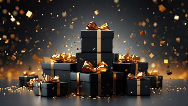 Christmas tree golden decorations with gift box
