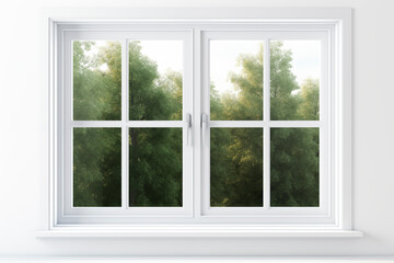 White window with summer trees view.