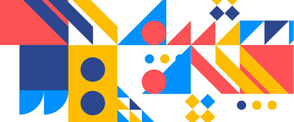 Fototapeta premium Colorful geometric mosaic seamless pattern illustration with creative abstract shapes. Suit for wallpaper, business, corporate, institution, party, festive, seminar, and talks