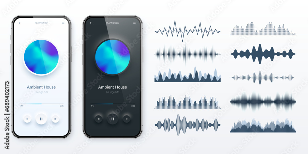 Wall mural online audio player user interface, smartphone app ui design. music, media streaming and listening p