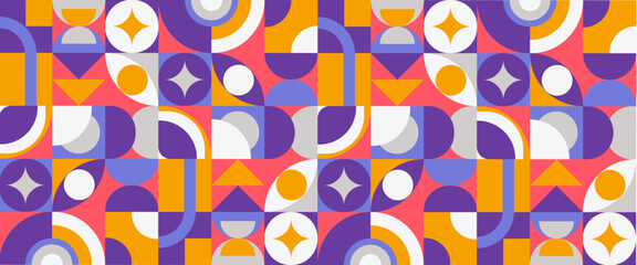 Naklejka premium Colorful geometric mosaic seamless pattern illustration with creative abstract shapes. Creative concept for business, technology, science or print design