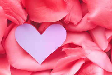 Arrière plan de pétales de fleurs roses avec coeur