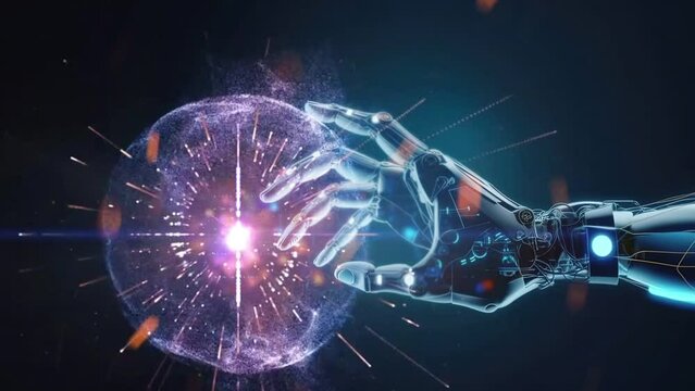 concept of AI helping people, cooperation at work with modern futuristic background