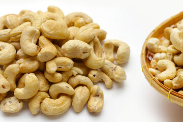 Cashew nuts on white background.
