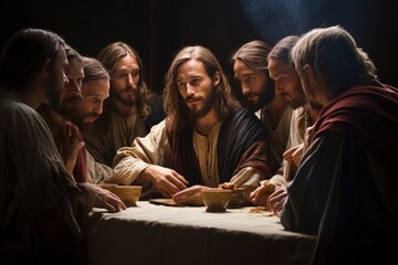 The Last Supper, capturing profound moment of last supper with jesus christ and the 12 apostles in a stunning representation of biblical faith, history, and devotion. Bible religion god . - obrazy, fototapety, plakaty