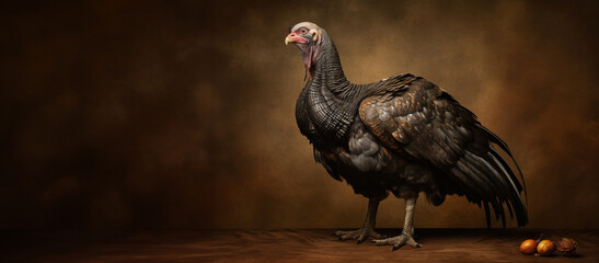 Wild turkey on a brown background. - obrazy, fototapety, plakaty