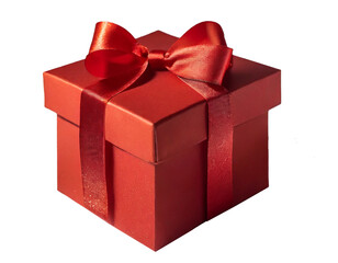 red gift box with red bow - isolated on transparent background - present for christmas, xmas, valentine's day