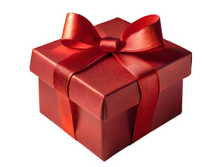 red gift box with red bow - isolated on transparent background - present for christmas, xmas, valentine's day