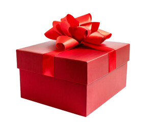 red gift box with red bow - isolated on transparent background - present for christmas, xmas, valentine's day