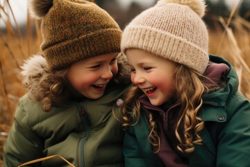 Obraz premium Siblings hugging each other and having fun together