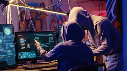 Evil cybercriminals in graffiti sprayed hideaway targeting vulnerable unpatched connections,...