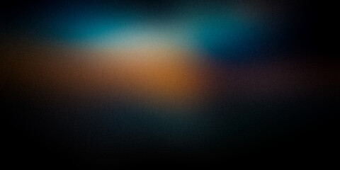 Yellow orange turquoise azure blue wide background. Blurred pattern with noise effect. Grainy website banner, desktop, template, digital gradient. Vintage style Christmas New Year Valentine Halloween