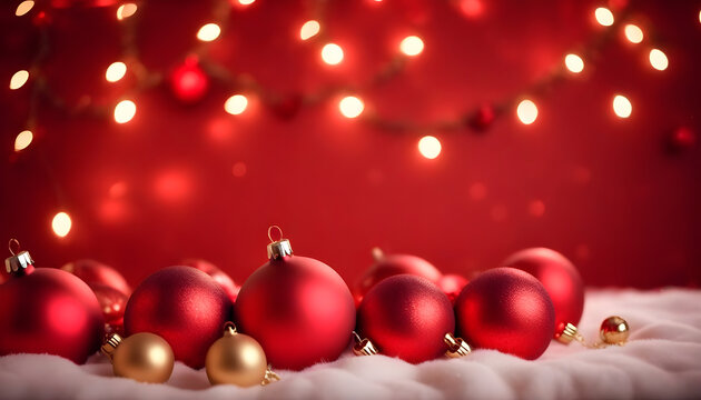 christmas image with red colors and balls for christmas composition ai generativa
