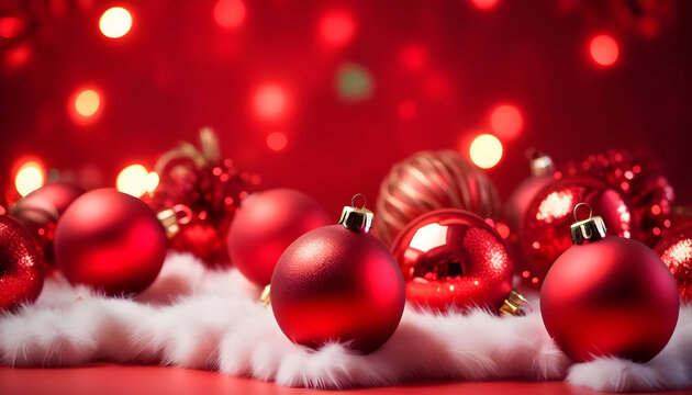 christmas image with red colors and balls for christmas composition ai generativa